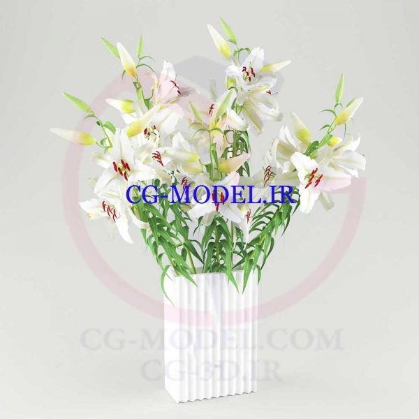 مدل سه بعدی گلدان گل نیلوفر سفید
