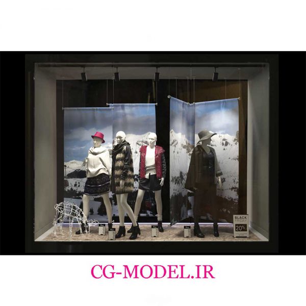 مدل سه بعدی ویترین مغازه پوشاک زنانه
